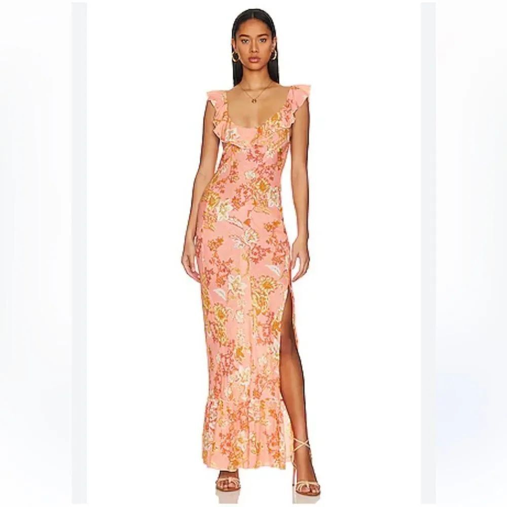 Free People Remind Me Maxi Slip Dress in Coral Combo